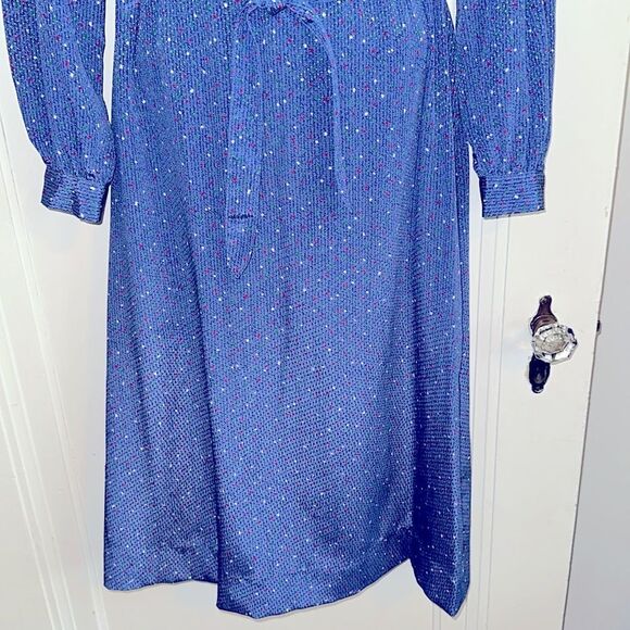 Vtg  70s/80s Schrader Sport Petites Blue Polka Dot Long Sleeve Polyester Dress - Picture 4 of 8